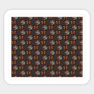 Orange Monarch Butterfly and Floral Pattern by Courtney Graben Sticker